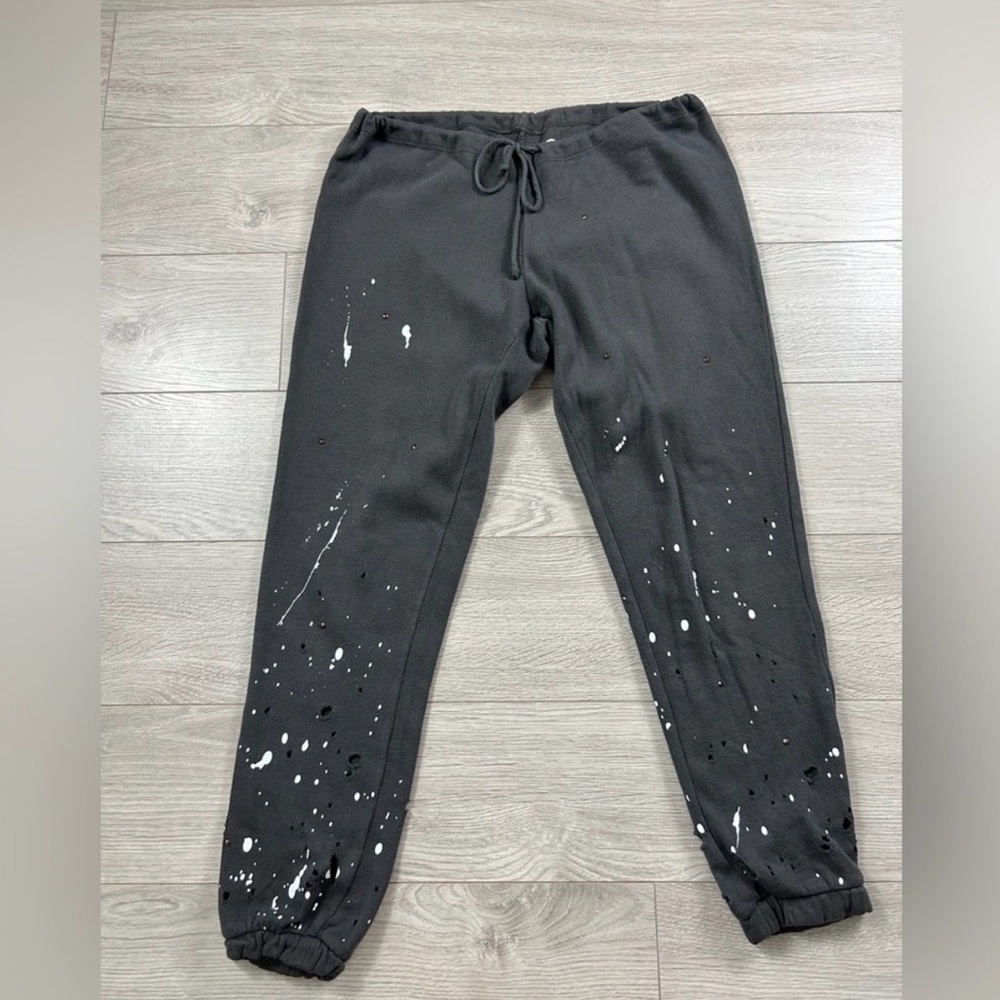 Chaser Distressed Splatter Low Rise Sweat-pant Jogger Lounge Pants